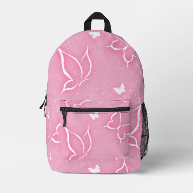 Mochila Impresa Pink and White Butterflies Sparkle Pink Background (Anverso)
