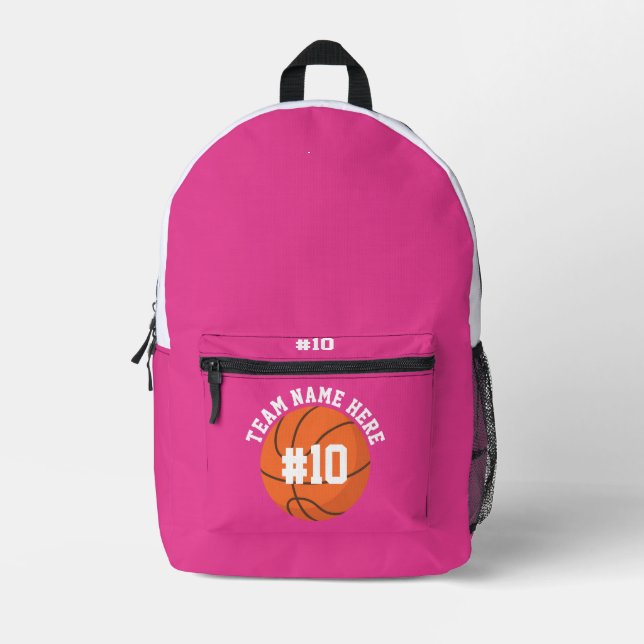 Mochila Impresa Pink Basketball Backpack School Sports Team Player (Anverso)