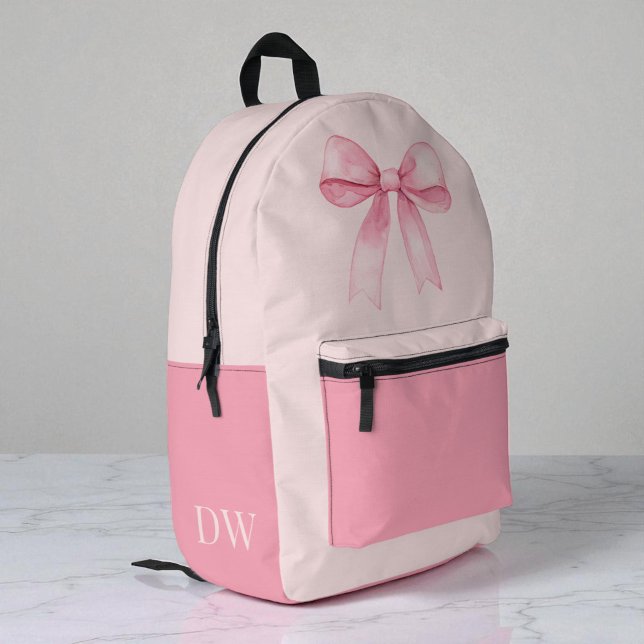 Mochila Impresa Pink Bow Monogram Cute Girly Personalized Girls (Pink Bow Monogram Cute Girly Personalized Girls Printed Backpack)
