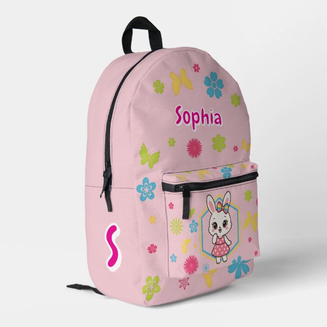 Mochila Impresa Pink Bunny Flowers Name Spring Girls Design (Esquina izquierda trasera)