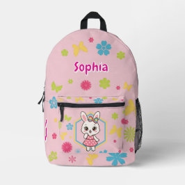 Mochila Impresa Pink Bunny Flowers Name Spring Girls Design