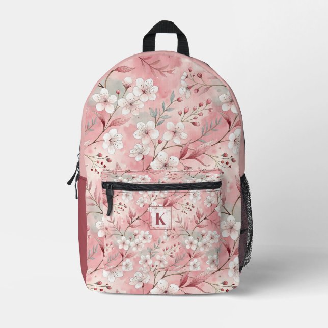 Mochila Impresa Pink cherry blossom monogram (Anverso)