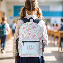 Mochila Impresa Pink Cute Paisley Monogram Blue Personalized