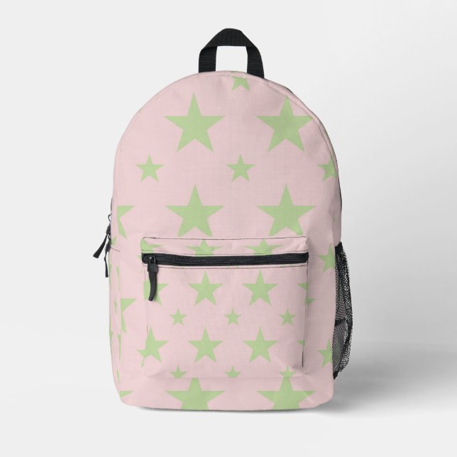 Mochila Impresa Pink Green Stars Pattern Pastel Constellation (Anverso)