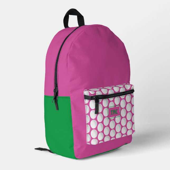 Mochila Impresa Pink Ladies Golf INITIALS Green Preppy Fun (Esquina izquierda trasera)