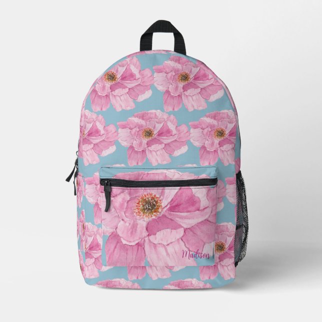 Mochila Impresa Pink Peony Floral Pattern  (Anverso)