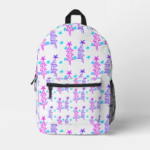 Mochila Impresa Pink Purple doodle christmas de árbol estrellas de