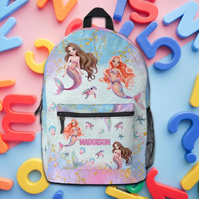 Mochila Impresa Pink Purple Glitter Mermaids Add Name (Subido por el creador)