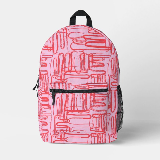 Mochila Impresa Pink Red Curve Wavy Squiggle Abstract Modern (Anverso)