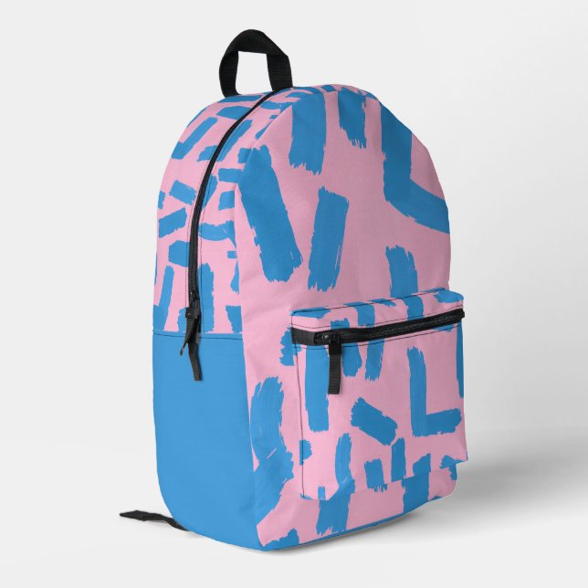 Mochila Impresa Pink with Blue Brushstroke Pattern  (Esquina izquierda trasera)