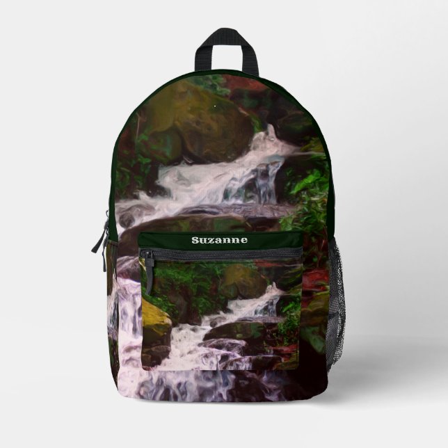 Mochila Impresa Pintado de aceite de cascada de bosques pequeños p (Anverso)