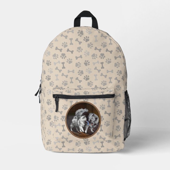 Mochila Impresa Pintado Keeshond Playtime - Arte Perro Original. (Anverso)