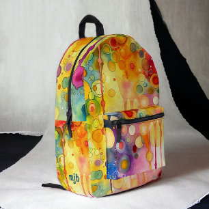 Mochila Impresa Pintura abstracta de color brillante con monograma