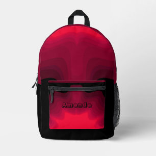 Mochila Impresa Pintura abstracta de ondas negras y rojas