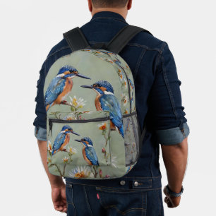 Mochila Impresa Pintura al óleo de pájaros y flores del martín pes
