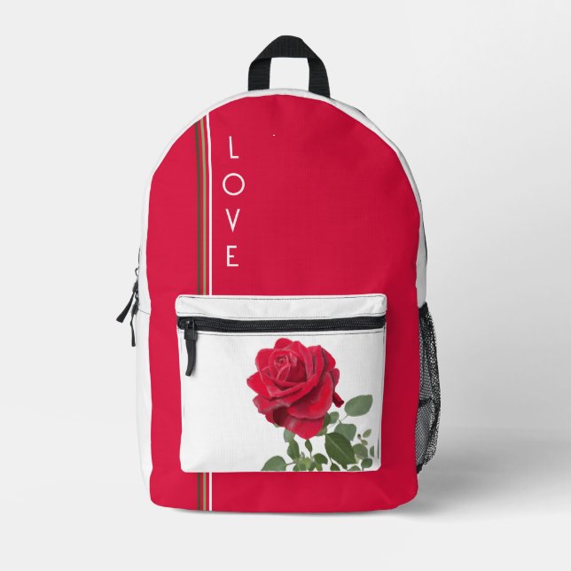 Mochila Impresa Pintura de aceite de rosa roja - Mensaje de amor (Anverso)