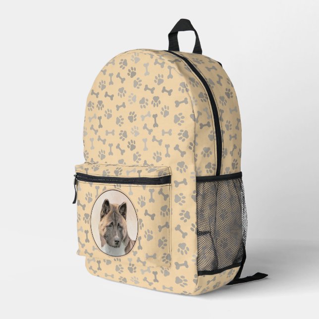 Mochila Impresa Pintura de Akita - Arte de Perro Original. (Esquina derecha trasera )