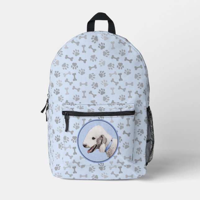 Mochila Impresa Pintura de Bedlington Terrier - Original Perro Art (Anverso)
