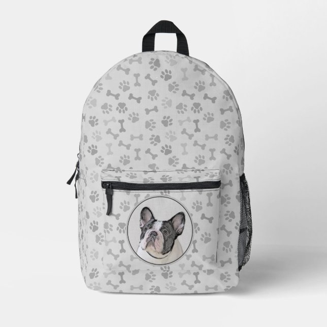 Mochila Impresa Pintura de Bulldog francés (Brindle Pied) - Arte d (Anverso)