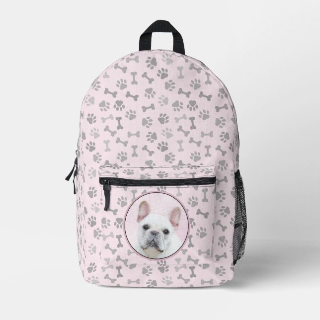 Mochila Impresa Pintura de Bulldog francés (crema/blanco) - Arte d (Anverso)