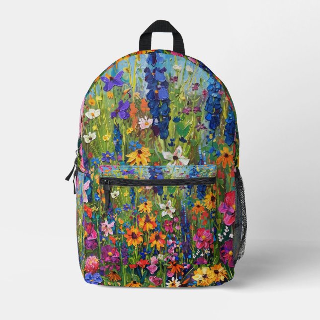 Mochila Impresa Pintura de campo de flores silvestres (Anverso)