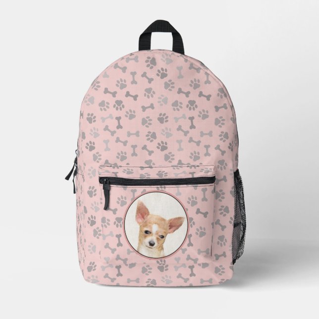 Mochila Impresa Pintura de Chihuahua - Arte Perro Original. (Anverso)