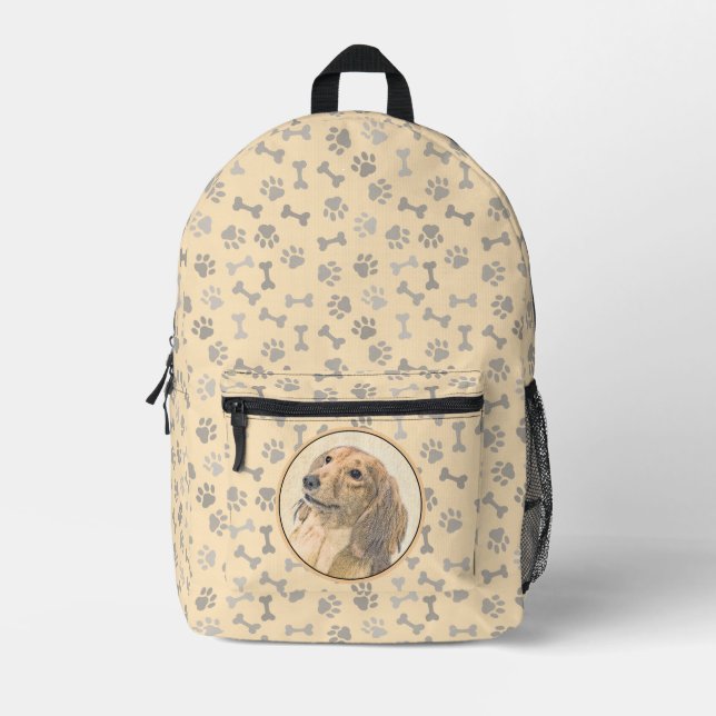 Mochila Impresa Pintura de Dachshund (de cabello largo) - Arte Per (Anverso)