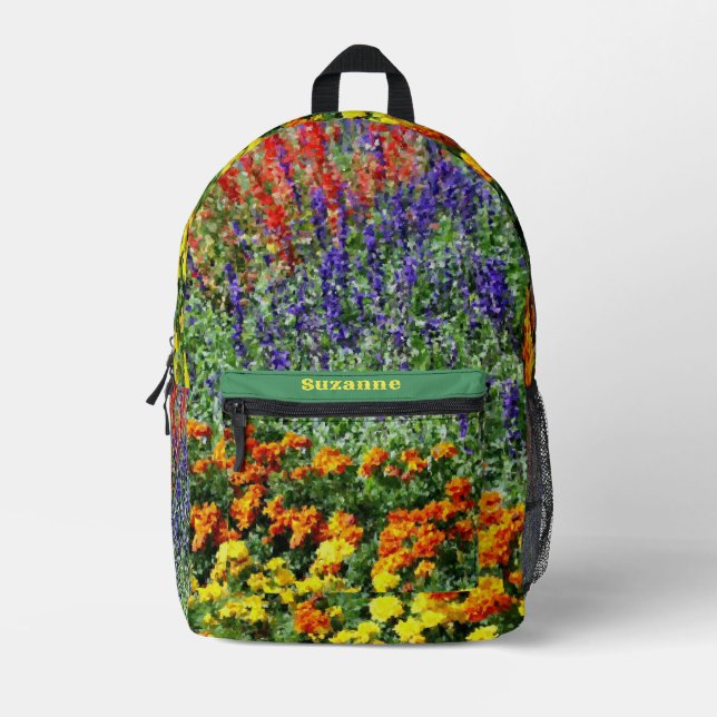 Mochila Impresa Pintura de jardín de flores personalizada (Anverso)