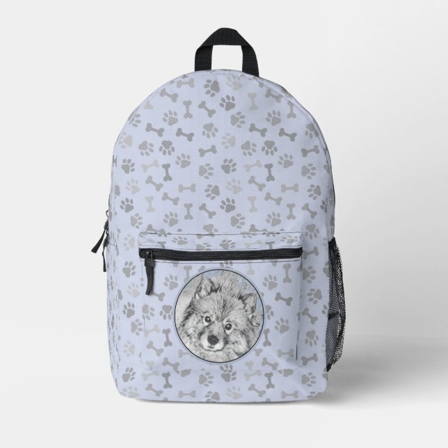 Mochila Impresa Pintura de Keeshond Beth - Arte de Perro Original. (Anverso)