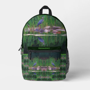 Mochila Impresa Pintura de la Naturaleza de Garza Azul Personaliza