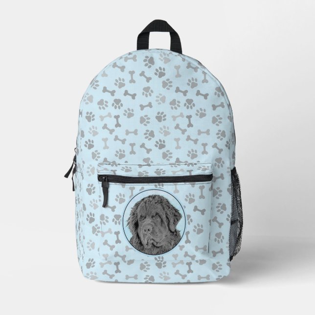 Mochila Impresa Pintura de Newfoundland - Cute original Dog Art (Anverso)