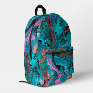 Mochila Impresa Pintura fluida abstracta rosa teal negro