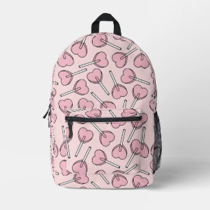 Mochila Impresa Pirulís rosas, pirulís con forma de corazón, patró