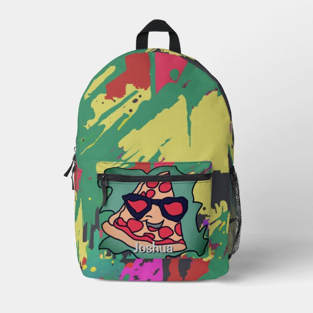 Mochila Impresa Pizza minimalista con gafas de sol (Anverso)