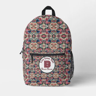Mochila Impresa Placa azul rosa floral monogramada