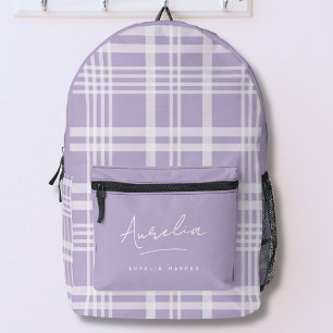 Mochila Impresa Plad de nombre personalizado lavanda púrpura moder