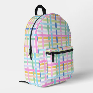 Mochila Impresa Plaid de Arcoíris Brillante - Maximalista Gingham 