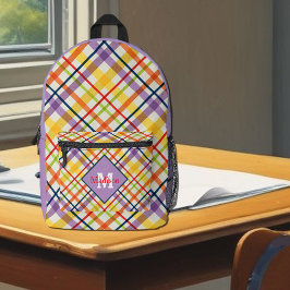 Mochila Impresa Plaid Escolar Brillante Morado Monograma