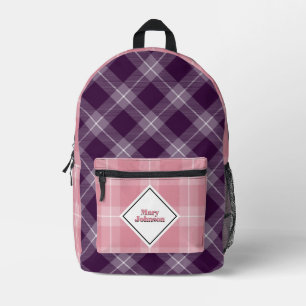 Mochila Impresa Plaid personalizado de ciruela profunda y rosa sua