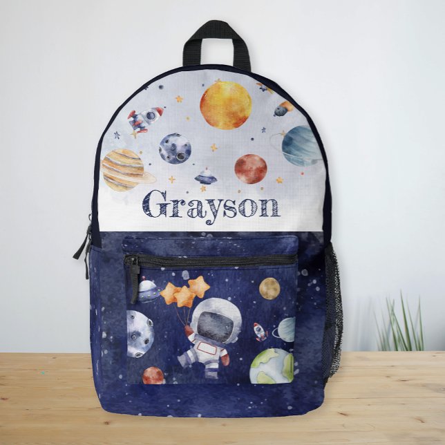 Mochila Impresa Planeta Astronauta Personalizada Galaxia Niños (Personalized Astronaut Planet Galaxy Kids Printed Backpack)