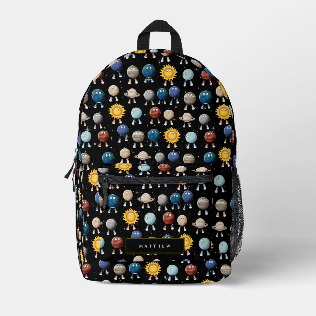 Mochila Impresa Planetas y el nombre personalizado del sistema sol (Anverso)