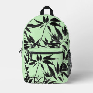 Mochila Impresa Planta de bambú verde negro y blanco