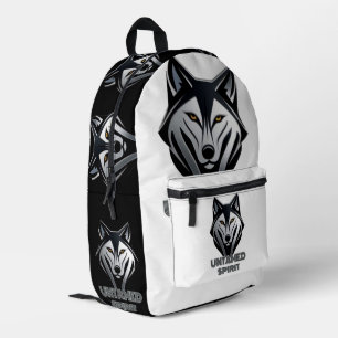 Mochila Impresa Plata resalta la forma oscura abstracta de lobo