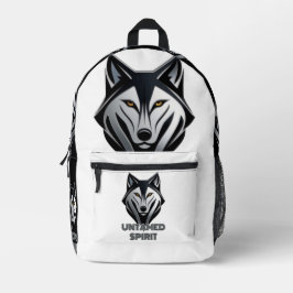 Mochila Impresa Plata resalta la forma oscura abstracta de lobo