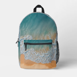 Mochila Impresa Playa del Océano desde arriba olas de mar turquesa