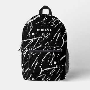 Mochila Impresa Playas artísticas en blanco y negro con nombre