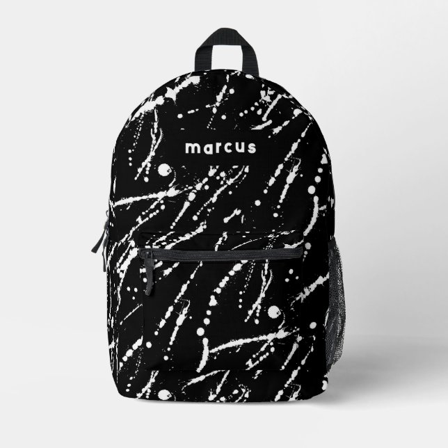 Mochila Impresa Playas artísticas en blanco y negro con nombre (Anverso)