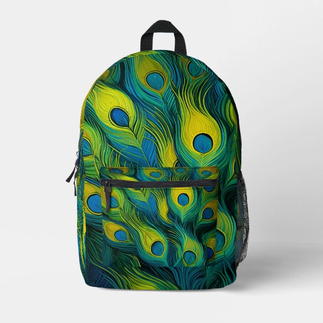 Mochila Impresa Pluma de pavo real (Anverso)