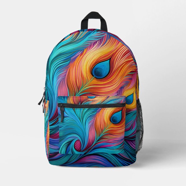 Mochila Impresa Pluma de pavo real (Anverso)