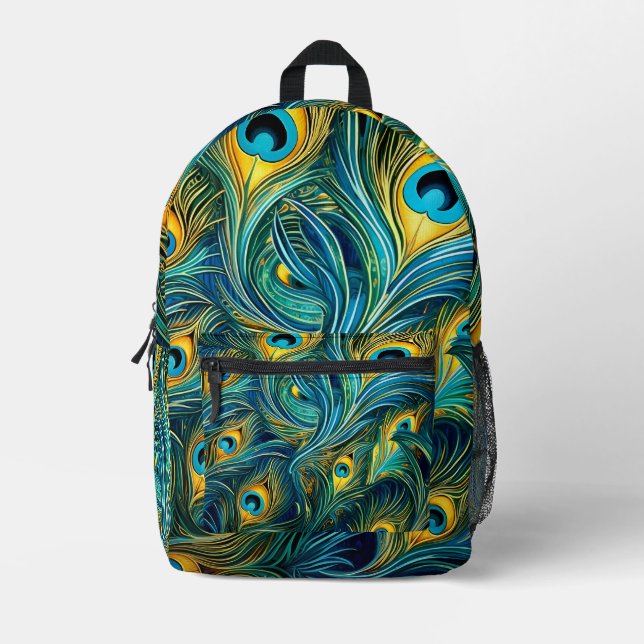 Mochila Impresa Pluma de pavo real (Anverso)
